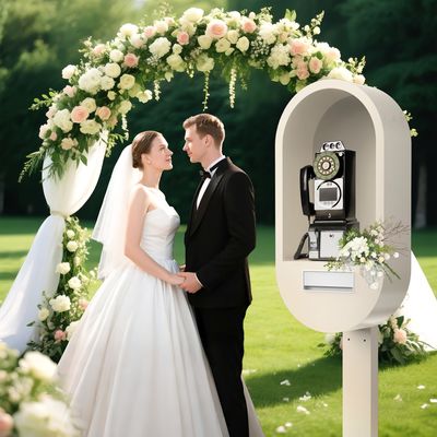 Buồng điện thoại đám cưới kim loại cao cấp với hệ thống ghi âm Sổ lưu niệm khách mời âm thanh/video